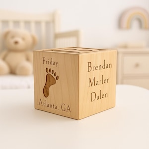 Baby Block: Personalized Wooden Engraved Name & Birth Stats Keepsake image 2