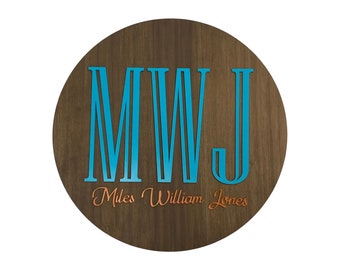 Monogram Sign for Over the Crib , Baby Monogram Round Wooden Sign for Nursery, Personalized Sign for Nursery,
