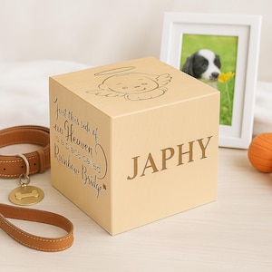 Personalized Pet Memorial Box – Wooden Cremation Urn for Dog or Cat Ashes, Handcrafted Maple Engraved Pet Urn