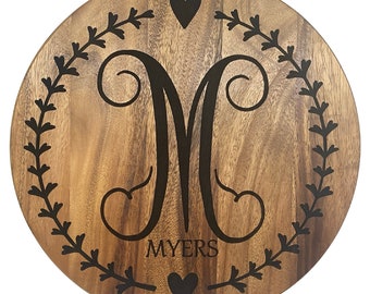 Personalized Lazy Susan, Lazy Susan Serving Tray, Solid Wood Custom Lazy Susan, Engraved Turn Table, Lazy Susan Charcuterie Board