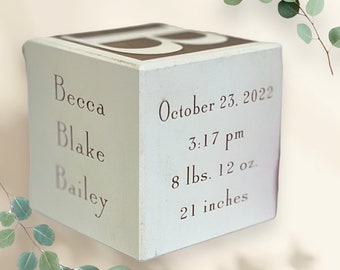 baby stats cube, birth cube, birth stats block, custom baby gift, engraved baby block, personalized baby blocks, wooden baby blocks