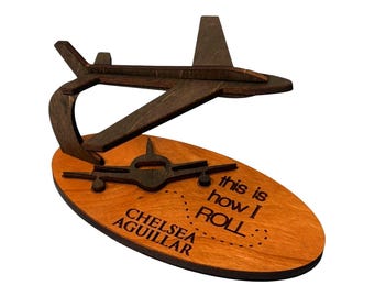 Personalized Wooden Airplane Desk Decor: Pilot Graduation Gift