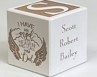 Personalized Memorial Gift Bereavement Gift In Loving Memory Wooden Block Dad in Heaven Heavenly Angel, Angel in Heaven Dad, Father Memorial