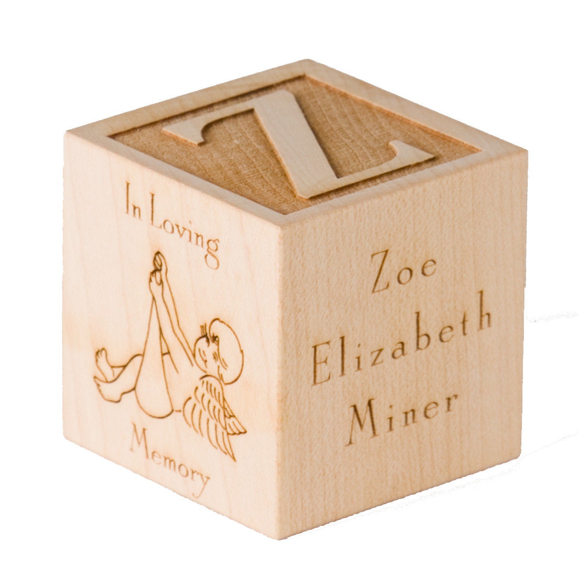 Engraved Infant Memorial Block: Hand-Painted Maple Wood