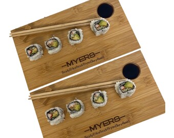 Personalized Maple Sushi Plate Set: Chopsticks & Rests Included
