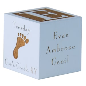 Personalized Engraved Baby Block: American Hard Maple Keepsake, Blue Nursery Decor