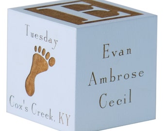 Personalized Baby Block | Baby Boy Keepsake | Gift for New Baby | Engraved Wooden Gift | Twin Baby Gift | Blue Nursery Decor