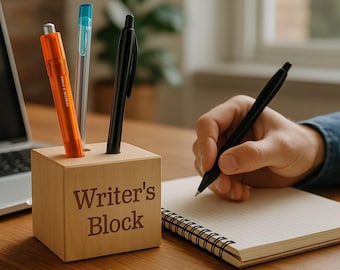 Personalized Maple Pen Holder: Engraved Writer's Block Gift