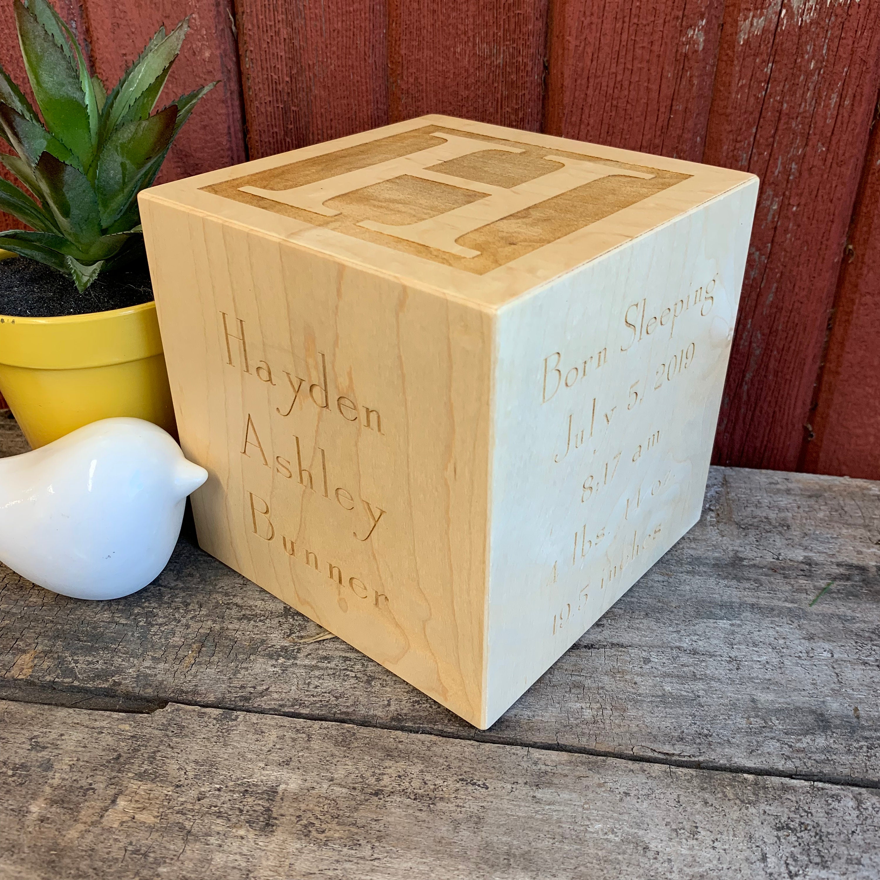 Cherry Wood Rotating Memorial Photo Cube Urn – 360° Swivel Base, Holds 5 Photos, Keepsake For Ashes (7"H X 6"W)