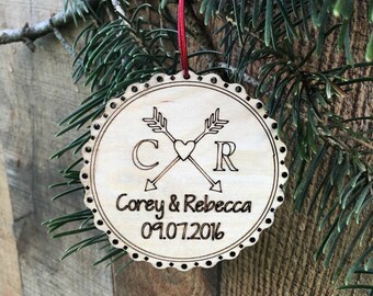 Monogram Christmas Ornament | Rustic Wedding Gift | Newlywed Ornament | Newlywed Christmas Ornament | Newlywed Gift | Christmas Gifts