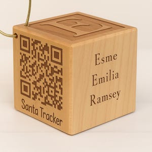 Personalized Santa Tracker Ornament: Maple Wood Christmas Eve QR Code