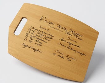 Cutting Board with Recipe: Engraved Bamboo Handwriting Gift Personalized