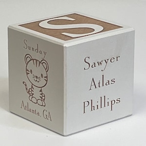 Personalized Engraved Wooden Baby Block: Birth Stats Keepsake