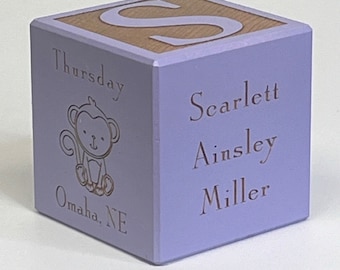 Personalized Baby Block Laser Engraved Block Wooden Baby Block Monkey Nursery Decor Baby Monkey Nursery Gift Letter Block Baby Name Block