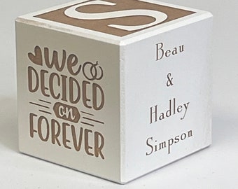 Personalized 5th Anniversary Wooden Block: Rustic Keepsake Gift