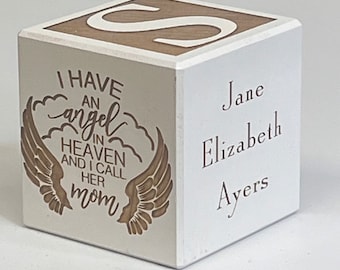 Personalized Memorial Gift Bereavement Gift In Loving Memory Wooden Block Mom in Heaven Heavenly Angel, Angel in Heaven Mom, Mother Memorial