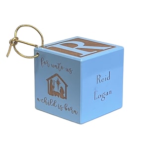 Personalized Christmas Ornament Block - Baby&#39;s First Christmas 2025 Maple Engraved Keepsake (Ruler Style)