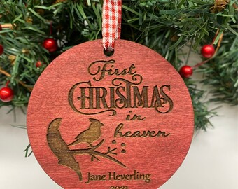 First Christmas in Heaven, Memorial Cardinal Ornament, Personalized Memorial Christmas Ornament, Custom Memorial Christmas Ornament