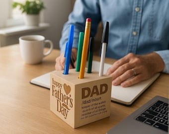 Personalized Wood Pen Holder: Engraved Father's Day Desk Organizer