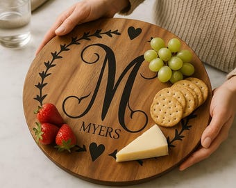 Personalized Lazy Susan Turntable - Bamboo, Acacia Wood |14, 16, 18 inches