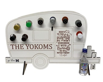 Boozy Gift, Liquor Bottle Camper, Camper Décor, Camper Name Sign, RV décor, RV name sign, RV gifts, Camper gifts, Mini liquor bottle stand