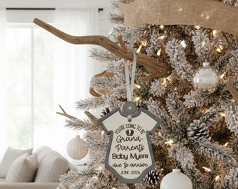 Pregnancy Announcement Ornament : 'Going to be Grandparents' Wooden Onesie Christmas Bauble 3.5 inches