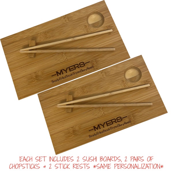 Sushi Board with Chopsticks, Sushi Press Set Handmade from Maple Wood - Sushi Board with Wood Chopsticks, Sushi Board with sauce well