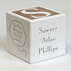 Personalized Christening Block: Engraved Maple, Hail Mary, Catholic Baptism Gift
