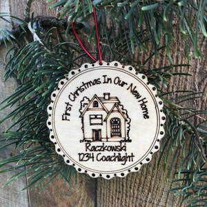 Engraved Housewarming Gift Our First Home Ornament Custom Gift for Couples Lake House Decor Ornament Newlywed Ornament image 3