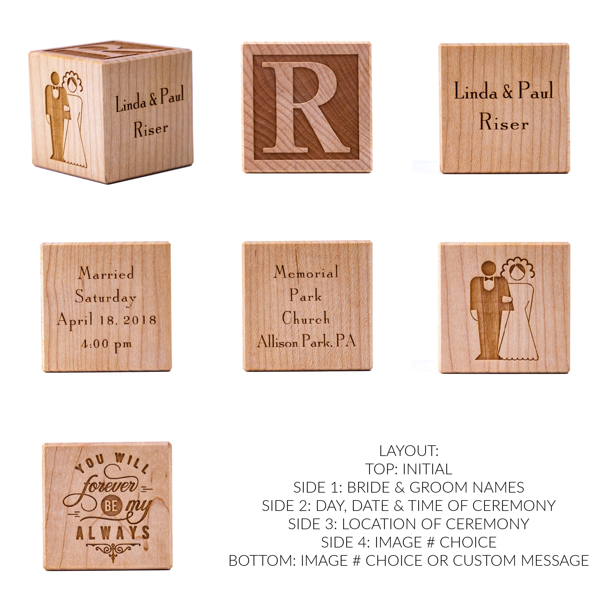 Personalized 5th Anniversary Wood Block: Engraved Couples Keepsake ...