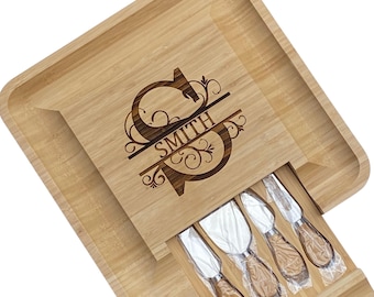 Charcuterie Board- Engraved Personalized Cheese Board with Utensils