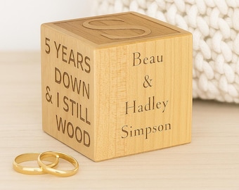Personalized 5th Anniversary Wood Block: Engraved Couples Keepsake