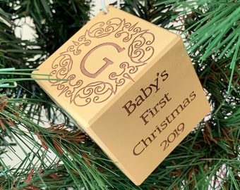 Personalized Baby's First Christmas | New Baby Ornament | Personalized Baby Boy Keepsake | Wooden Block | Twin Baby Gift | Baby Boy Keepsake