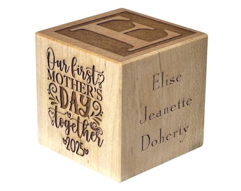 Personalized First Mother's Day Baby Block Keepsake, Maple Wood