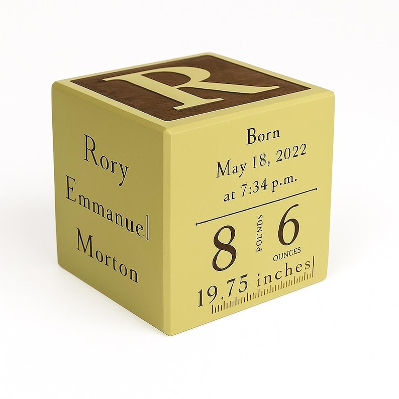 Bloque para bebé con regla para registrar las estadísticas de nacimiento - Recuerdo de madera personalizado grabado, arce imagen 1
