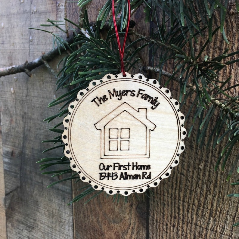Engraved Housewarming Gift Our First Home Ornament Custom Gift for Couples Lake House Decor Ornament Newlywed Ornament image 4