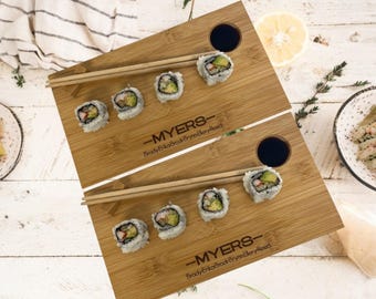 Personalized Sushi Board Set: Engraved Maple Serving Tray, Chopsticks