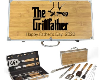 The Grillfather BBQ Set, Engraved Grill Set, Custom BBQ Set, Grill Tools, Personalized Grill Set, The Godfather Gift, Grill Accessories