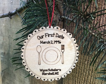 Custom Our First Date Ornament | First Anniversary Ornament | Custom Anniversary Gift | Christmas Ornament for Newlyweds | Newlywed Ornament