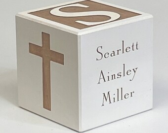 Personalized Baptism Block: Hand-Painted Maple Dedication Gift