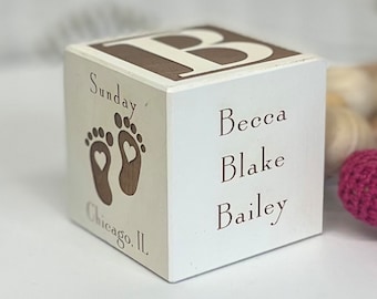 Custom Baby Boy Block | Custom Newborn Baby Boy Gift | Personalized Baby Gift | Wooden Baby Block | Twin Baby Gift | Baby Boy Keepsake