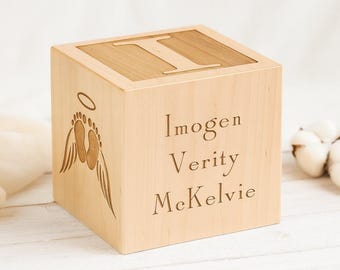 Personalized infant urn- engraved maple wooden box 5.5 inches