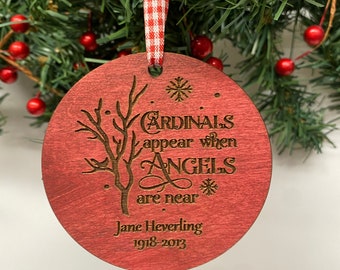 Cardinals are Angels Ornament, Cardinal Memorial Ornament, First Christmas in Heaven Ornament, Personalized Memorial Christmas Ornament