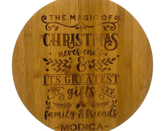Personalized Christmas Gift Lazy Susan, Lazy Susan Serving Tray for Christmas Table, Solid Wood Custom Lazy Susan, Engraved Turn Table