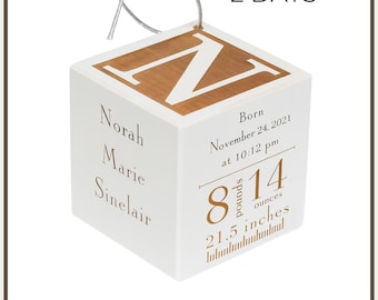 Personalized Baby's First Christmas Ornament 2025: Engraved Maple Keepsake Block (Ruler Style)