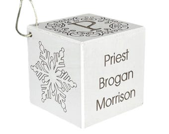 Personalized Baby's First Christmas Ornament: Engraved Maple Wood Block (Modern Font)