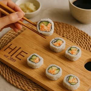 Sushi Board Personalized Wooden Sushi Platter Custom Engraved Home Chef Gift for Entertaining & Lovers