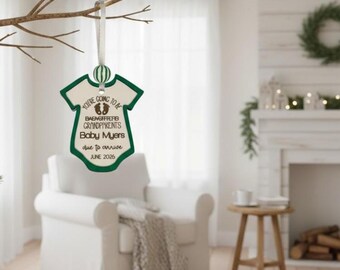 Pregnancy Announcement Ornament: 'Going to be Babysitters' Wooden Onesie Christmas Bauble 3.5 inches