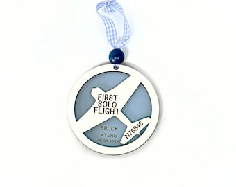 Pilot Ornament- First Solo Flight Personalized Engraved Wooden Airplane Bauble