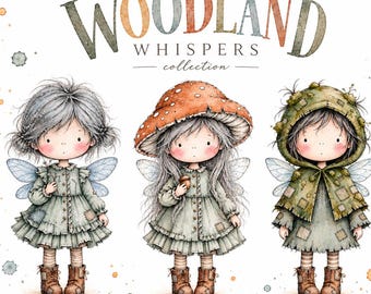 Sussurri nel bosco – Collezione di illustrazioni di fate ad acquerello / Scrapbooking digitale e design creativo